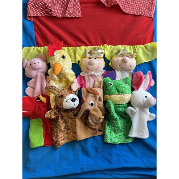 Amazon.com: VitalCozy Doorway Puppet Theater with 2  Puppet Theater Stage Show Curtain w/ 9 Hand Puppets Doorway Rod Pocket Castle